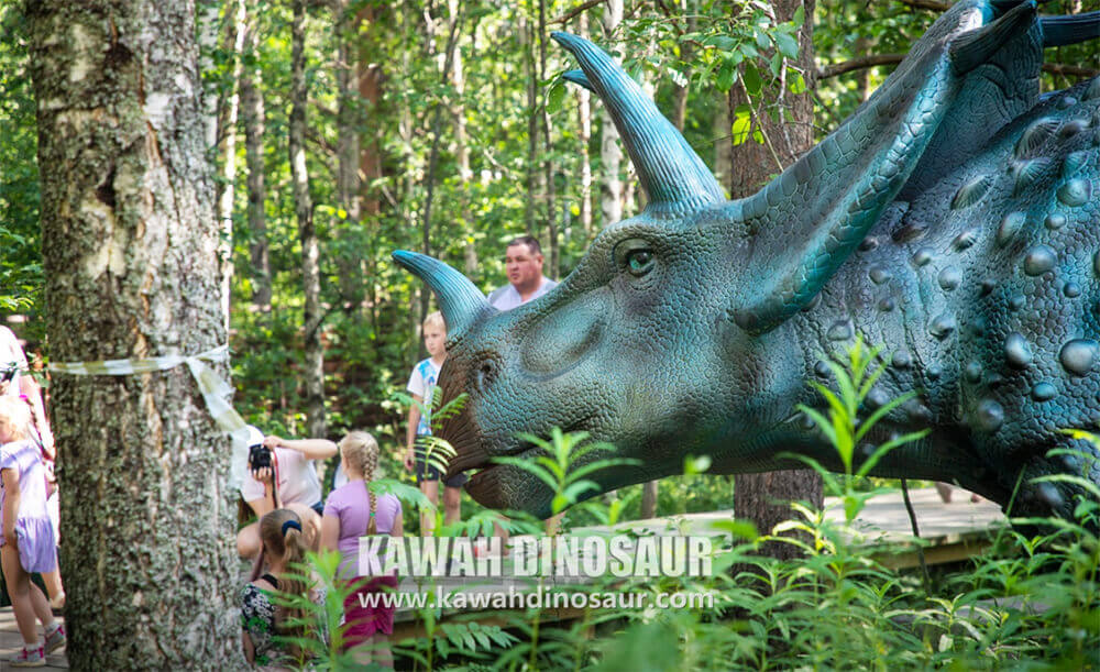 ไดโนเสาร์ที่สมจริง 1 Triceratops ในอุทยานไดโนเสาร์ Karelian